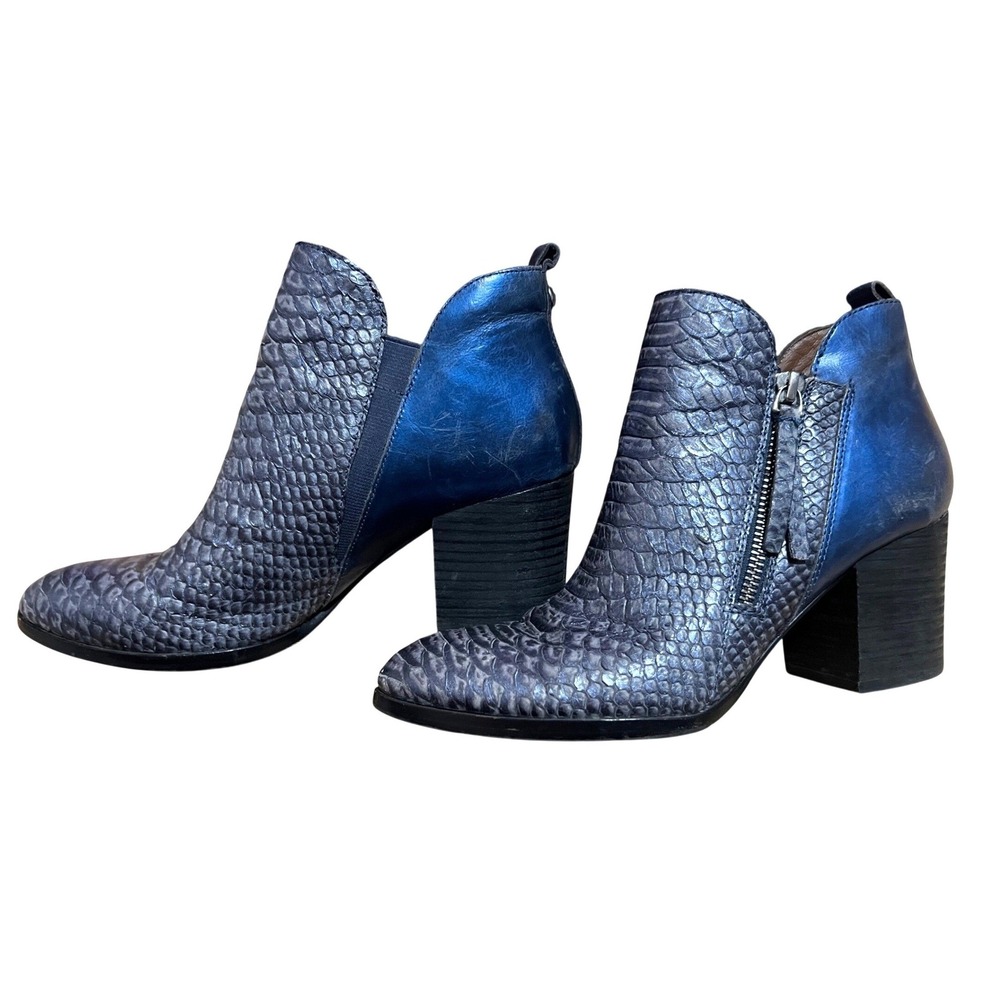 Donald Pliner Womens Blue Metallic Grey Snakeskin Leather Ankle Booties 6.5M